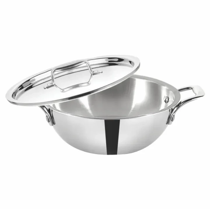 20 cm Monarch Triply Kadahi | Stainless Steel Triply Kadai | Induction & Gas Compatible | Heavy Duty Cooking Pot